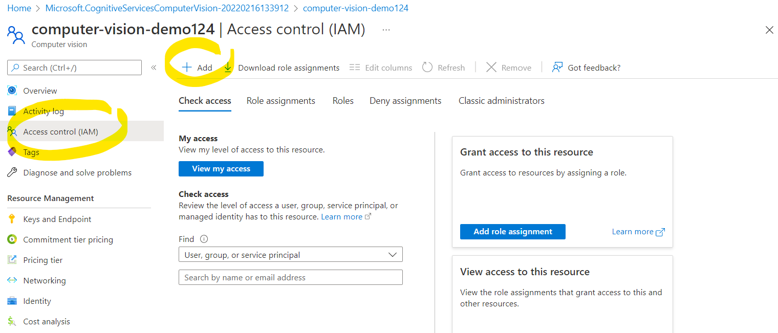 Add new Role Assignment under Access Control