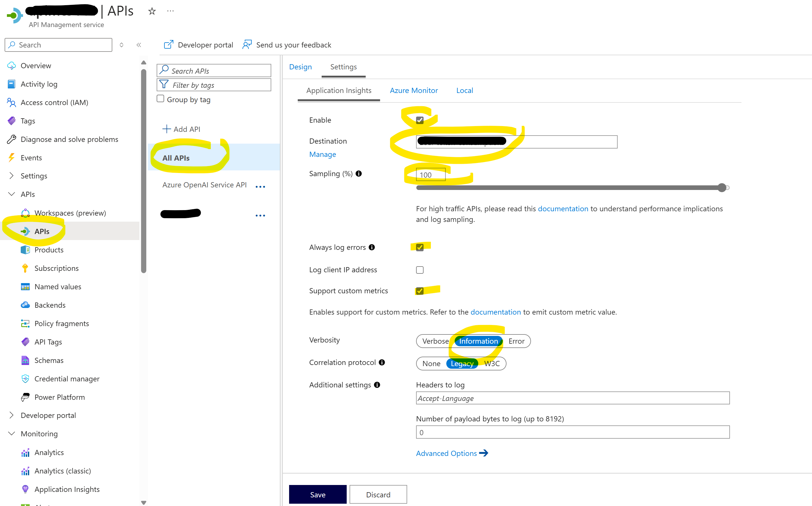 Configure APIM to log all requests